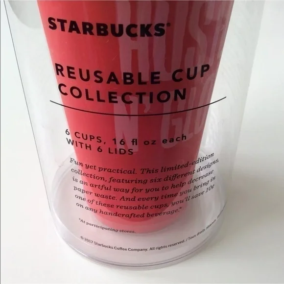 NEW Starbucks Christmas 2017 Reusable Cups & Lids Collection SET OF 6 Different - Picture 6 of 8